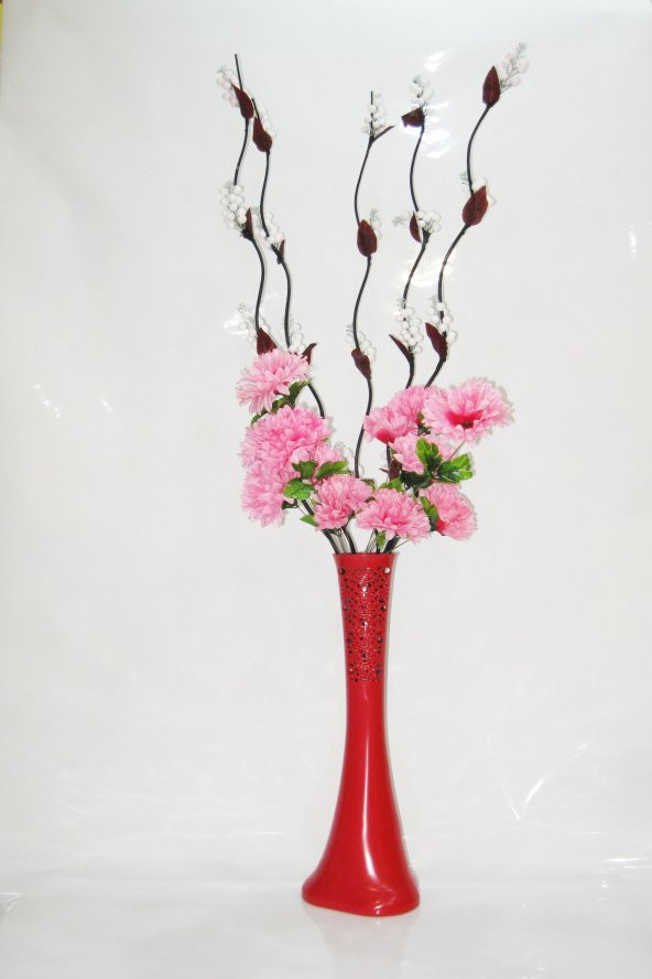 60 cm Desenli Kırmızı Vazo Çiçekler ürün görseli 1