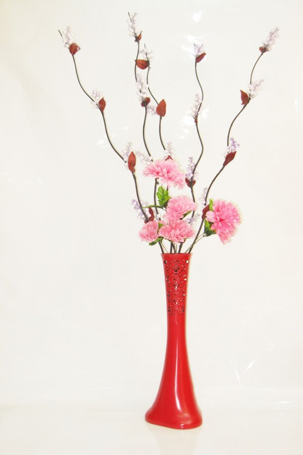 60 cm Desenli Kırmızı Vazo 5 adet Mor Üzüm Pembe Çiçek ürün görseli 1