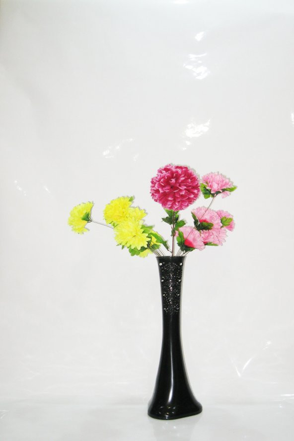 60 cm Siyah Desenli Vazo ve Çiçekler ürün görseli 1