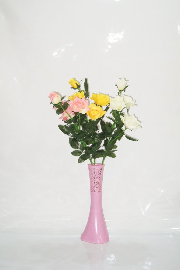 40 cm Pembe İşlemeli Vazo 3 Renk Gül ürün görseli 1