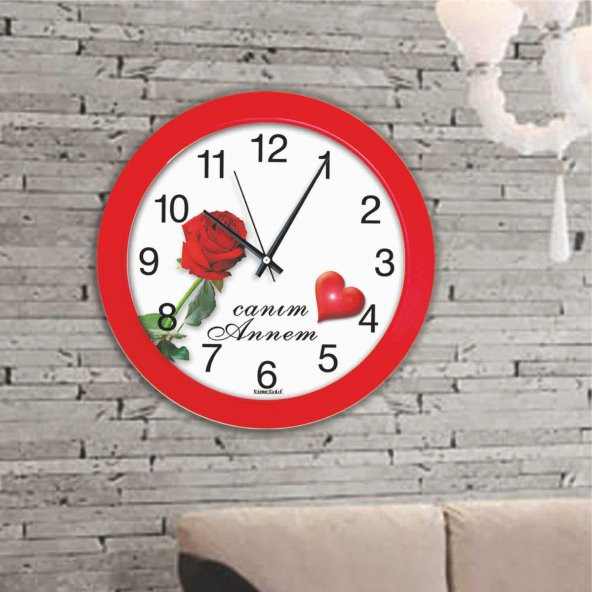 Kırmızı Çerçeve Canım Annem Duvar Saati 30 cm ürün görseli 1