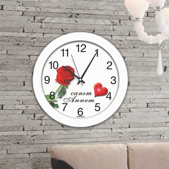 Beyaz Çerçeve Canım Annem Duvar Saati 30 cm ürün görseli 1
