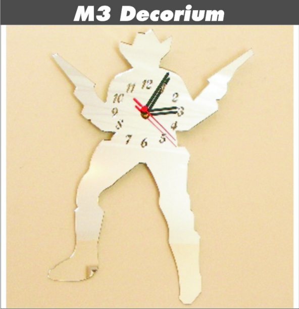 M3 Decorium Kovboy Dekoratif Ayna Saat" ürün görseli 1