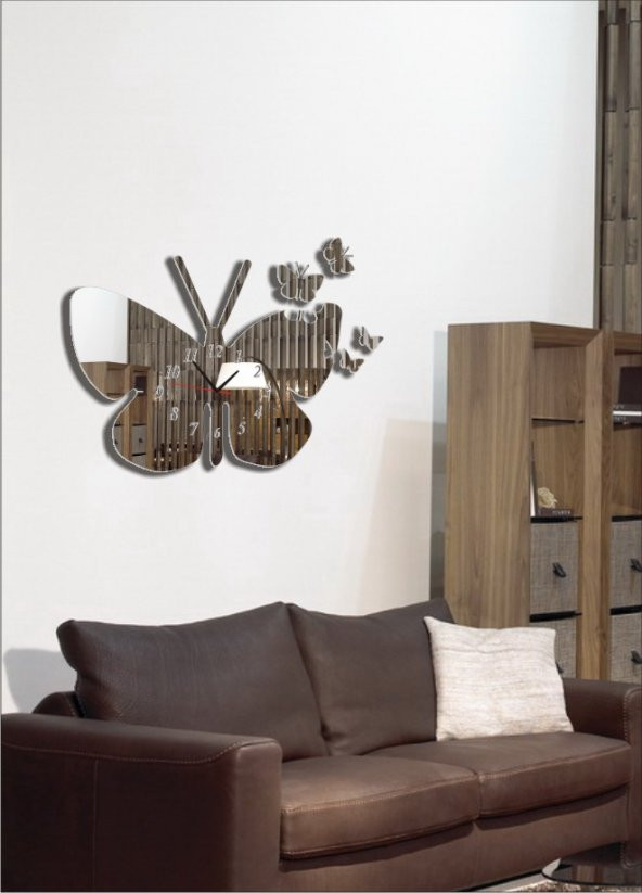 M3 Decorium Kopan Parçalı Antenli Kelebekler Kalın 3 mm Ayna Saat ürün görseli 1