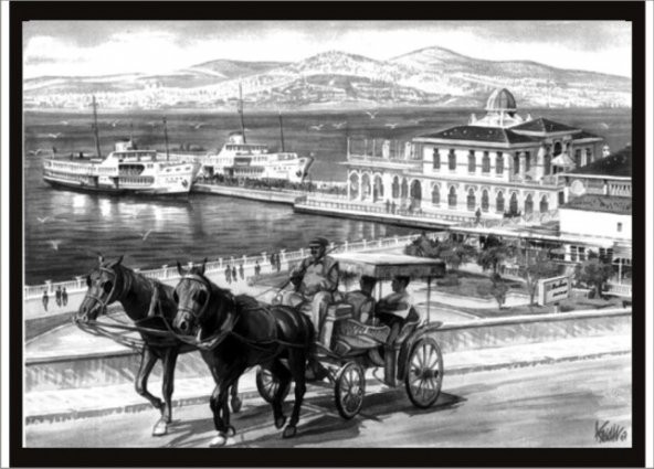 Tarihi Yarım Ada Vapur İskelesi ve Fayton Poster Tablo ürün görseli 1
