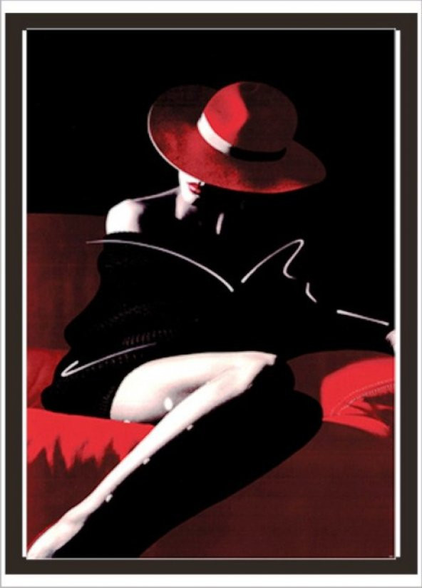 70x100cm Karamel Kırmızı Şapkalı Kadın Poster Tablo ürün görseli 1