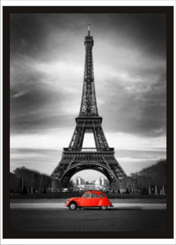 70x100cm Kırmızı Arabalı Eyfel Kulesi Poster Tablo ürün görseli 1