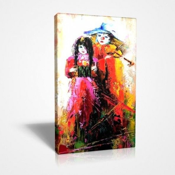 Palyaço ve Çocuk El Boyaması Baskılı Canvas Tablo ürün görseli 1