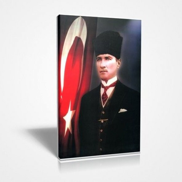 45x30 cm Kalpaklı Atatürk Ve Bayrak Kaliteli Canvas Kanvas Kumaş Tablo ürün görseli 1