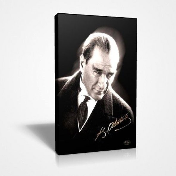 45x30 cm Siyah Beyaz Atatürk İmzalı Kaliteli Kanvas Tablo ürün görseli 1