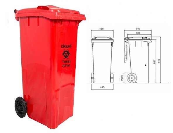 Plasticon Plastik Tıbbi Atık Çöp Konteyneri 110 lt A+ Kalite Isıya Dayanıklı Tıbbi Atık Kovası ürün görseli 1