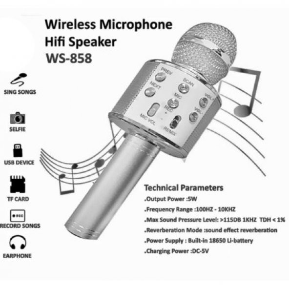 Sihirli Karaoke Mikrofon Bluetooth Sd Card Mikrofonu - Resim 9