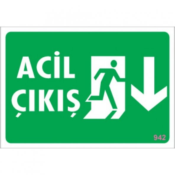 SÖNSAN UYARI LEVHALARI -ACİL ÇIKIŞ   AŞAĞI  PVC 17,5-25 CM ürün görseli 1