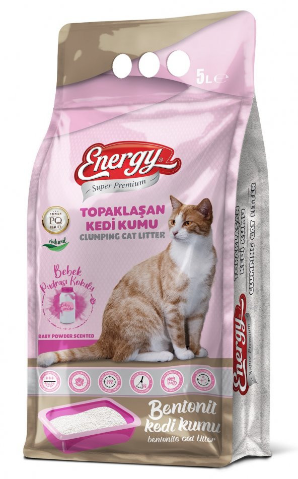 Energy Bentonit Kedi Kumu Bebek Pudrası Kokulu 5 Lt ürün görseli 1