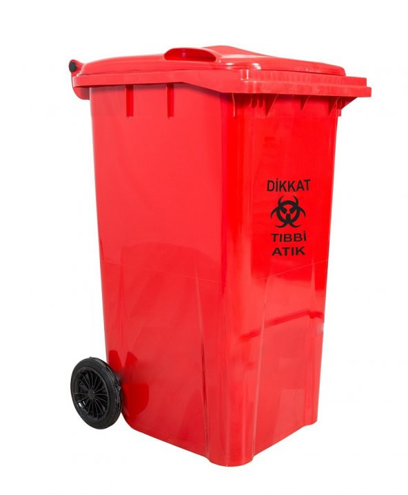 Safell Plastik Tıbbi Atık Çöp Konteyneri 240 lt A+ Kalite Isıya Dayanıklı - Kırmızı ürün görseli 1