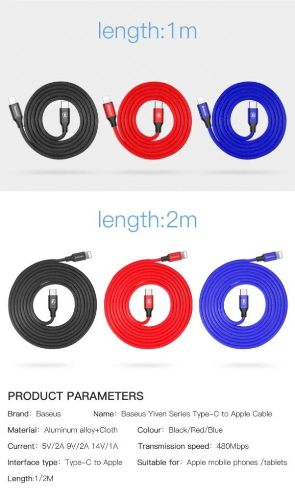 Baseus Yiven Type-C to İphone 1M Bir Ucu Type c Bir Ucu İphone - Resim 11