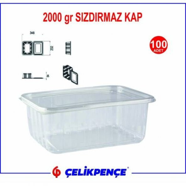 2000 gr. Plastik Sızdırmaz Kap  100 Adet - Resim 2