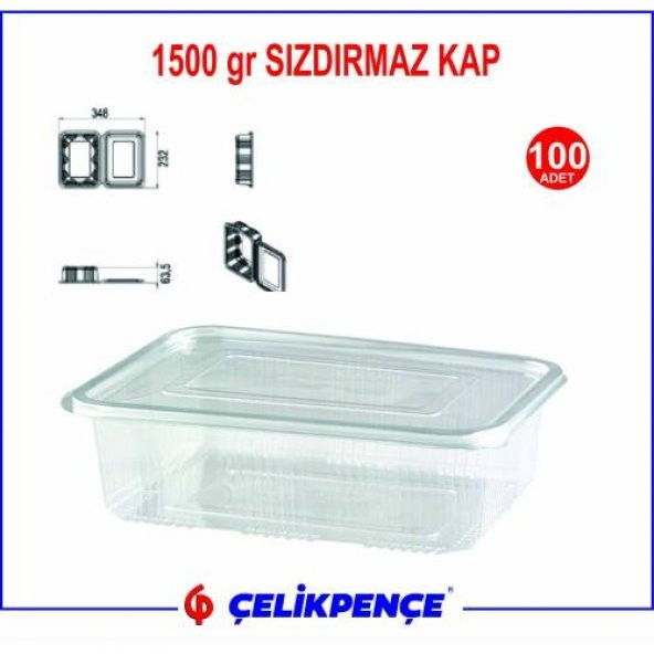 1500 gr. Plastik Sızdırmaz Kap 100 Adet - Resim 2
