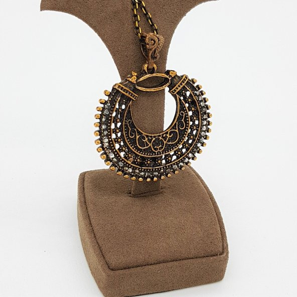 Bronz, Desenli, Yuvarlak Kolye - Resim 3