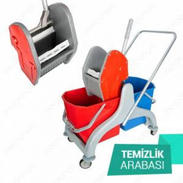 ÇİFT KOVALI PLASTİK TEMİZLİK ARABASI SETİ - Resim 2