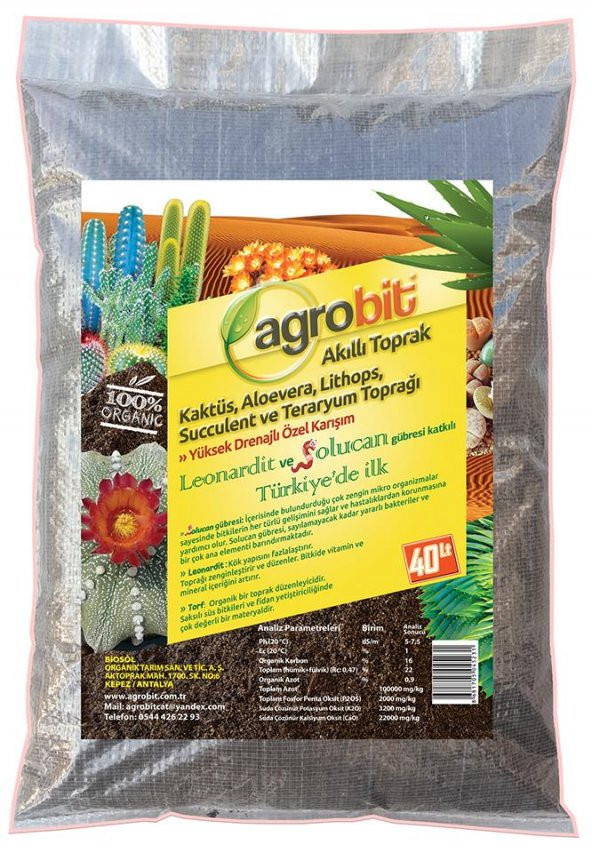 Agrobit Akıllı Toprak 40lt Kaktüs Aloevera Lithops Ve Succulent Toprağı Harcı Gübreli ürün görseli 1