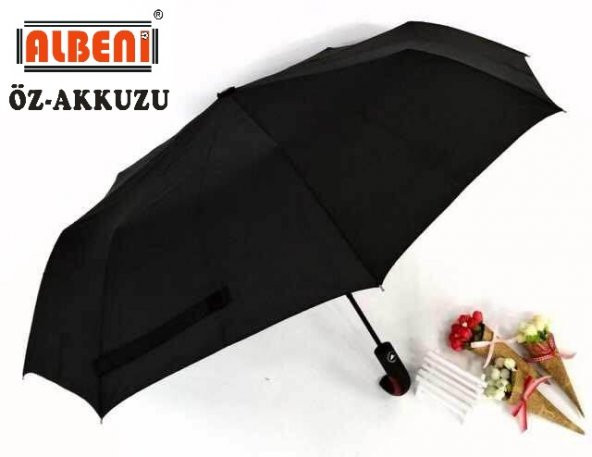 ERKEK ŞEMSİYE Yarı Otomatik 8 Telli Rüzgara Dayanıklı Baston Saplı Siyah Şemsiye ürün görseli 1