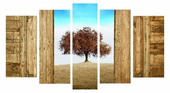 5 Parça Çınar Ağacı Manzaralı Kanvas Tablo - Resim 2