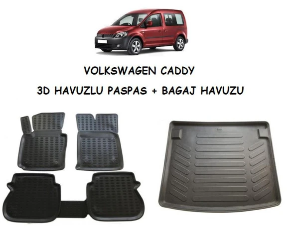 KRC Volkswagen Caddy 2004-2020 3D Havuzlu Paspas + Bagaj Havuzu ürün görseli 1