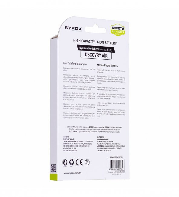 Syrox General Mobile Discovery Air Batarya 2050 mAh B203 - Resim 3
