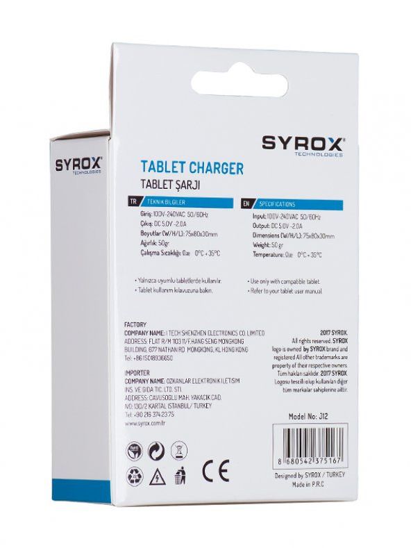Syrox J12 Tablet Şarj Aleti Micro USB Giriş 5V 2A - Resim 3