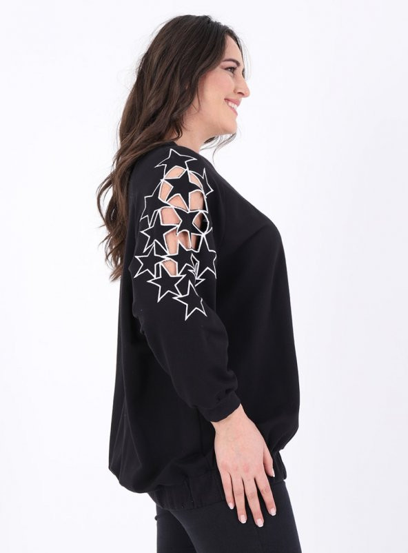 Büyük Beden Star Sweat Siyah - Resim 2