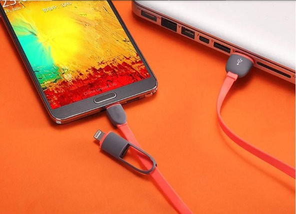 İPhone - Samsung Micro USB Şarj Kablosu Çift Başlı - Resim 2