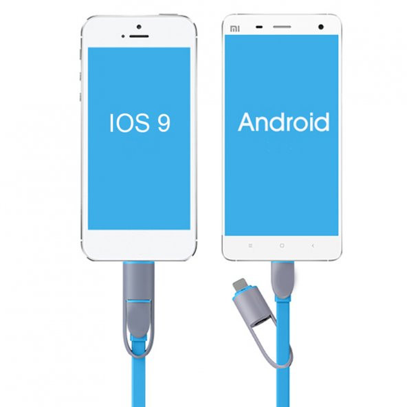İPhone - Samsung Micro USB Şarj Kablosu Çift Başlı - Resim 3