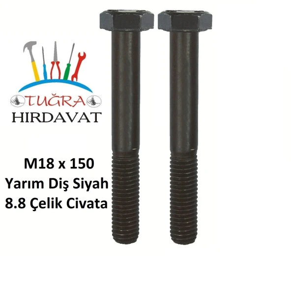 M18x150 Din 931 8.8 Kalite Akb Yarım Paso Çelik Civata Siyah 5 Ad ürün görseli 1
