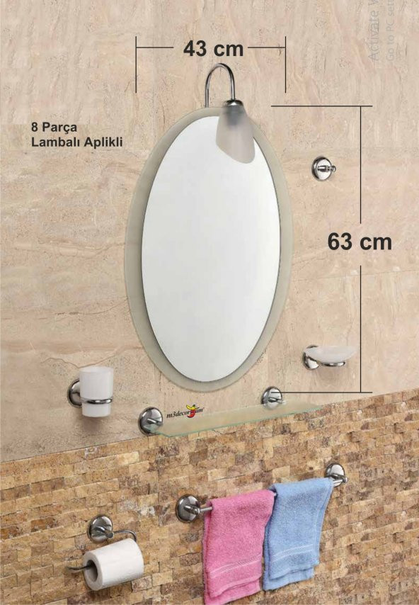 Dev Büyük 8li 63x43cm Otel Banyo Cafe WC Tuvalet Lavabo Ayna Seti ürün görseli 1