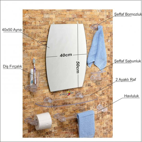 Çoklu 7 Parça 50x40cm Büyük Otel Banyo Cafe WC Tuvalet Ayna Seti ürün görseli 1