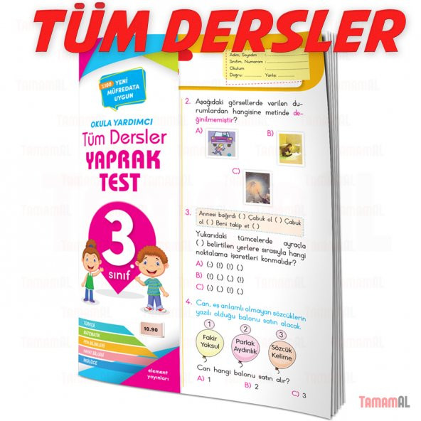 3.SINIF TÜM DERSLER SORU BANKASI + YAPRAK TEST SET ELEMENT ürün görseli 1