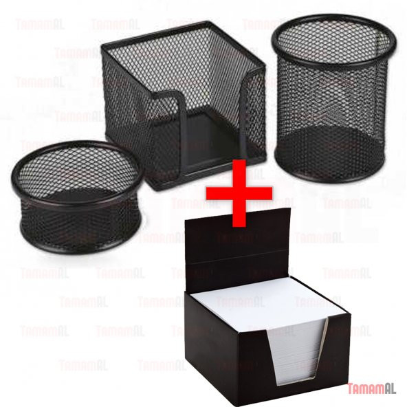 OFİS MASA SET KALEMLİK + KÜP BLOKNOT Kağ + ATAÇLIK 3+1 METAL FİLE ürün görseli 1