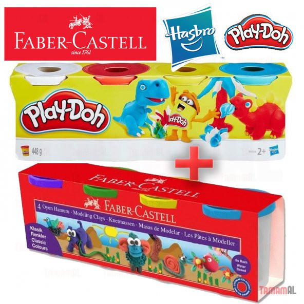 PLAY-DOH HASBRO + FABER CASTELL OYUN HAMURU 4+4 8 RENK 448GR+440G ürün görseli 1
