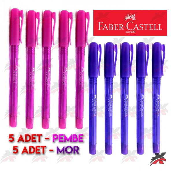 FABER CASTELL RENKLİ TÜKENMEZ KALEM / 5 ADET PEMBE  5 ADET MOR ürün görseli 1