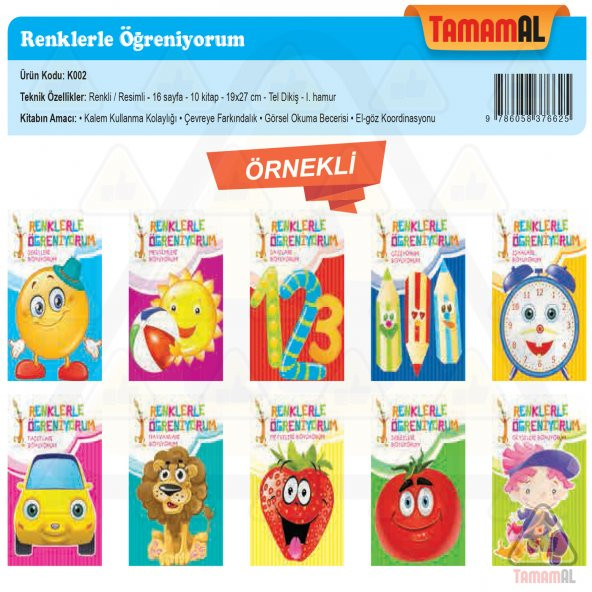BOYAMA KİTABI RENKLERLE ÖĞRENİYORUM 10 KİTAP OKUL ÖNCESİ ÖRNEKLİ ürün görseli 1