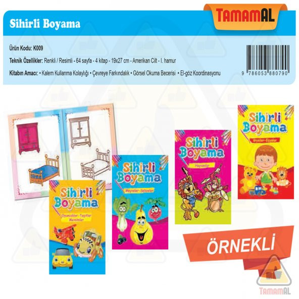 SİHİRLİ BOYAMA KİTABI 4 KİTAP OKUL ÖNCESİ ÖRNEKLİ ürün görseli 1