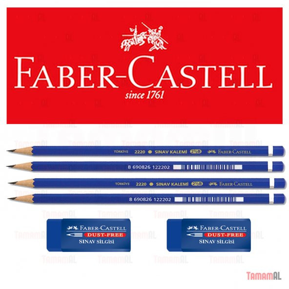 FABER CASTELL 4 AD SINAV KALEMİ 2B KURŞUN KALEM 2 ADET MAVİ SİLGİ ürün görseli 1