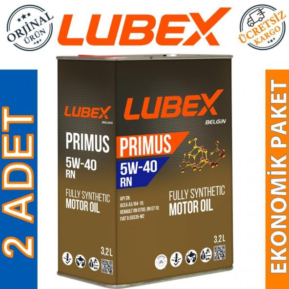Lubex Primus RN 5W-40 3.2 Lt Tam Sentetik Motor Yağı (2 Adet) ürün görseli 1