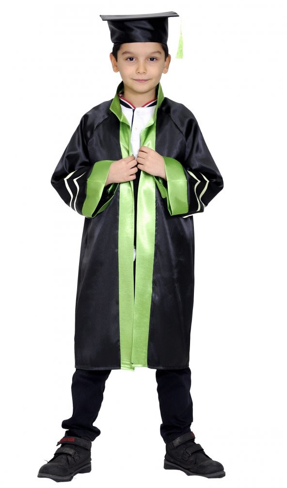 Mezuniyet Kep Cübbe İlkokul Siyah Turuncu Şeritli ürün görseli 1