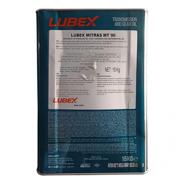 Lubex Mitras MT EP 90 15 Kg Şanzıman ve Asansör Dişli Yağı ürün görseli 1