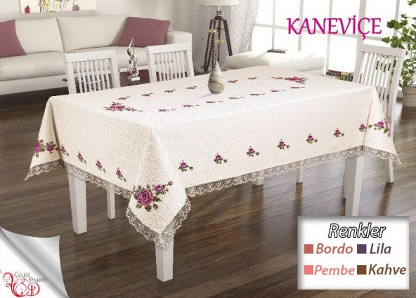 Kanaviçe Baskılı Güpürlü Masa Örtüsü Takımı 18 Parça Pembe ürün görseli 1
