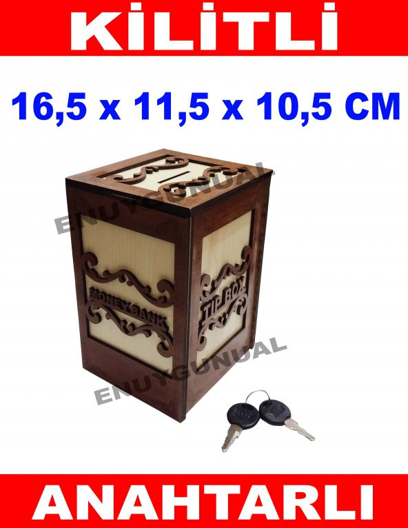 AHŞAP KİLİTLİ TİPBOX DEKORATİF AHŞAP KUMBARA SADAKA KUTUSU ürün görseli 1