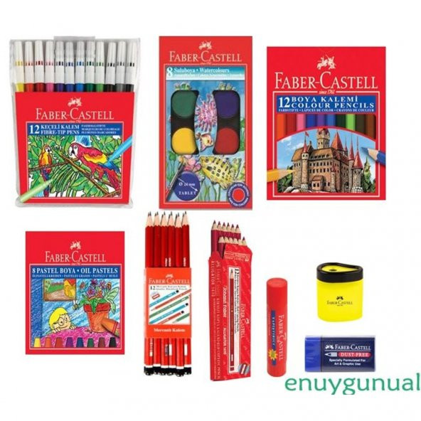 FABER CASTELL PASTEL BOYA KURU BOYA SULU BOYA KURŞUN KALEM KIRMIZI KALEM KEÇELİ KALEM ürün görseli 1