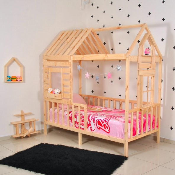 Markaawm Montessori Çocuk Yatak Pencereli DoğalÇam 90X190 Karyola ürün görseli 1
